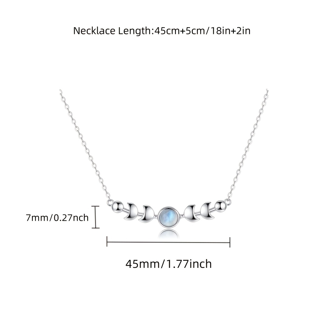 Women's S925 Silver Moon Phase Pendant Necklace with Moonstone